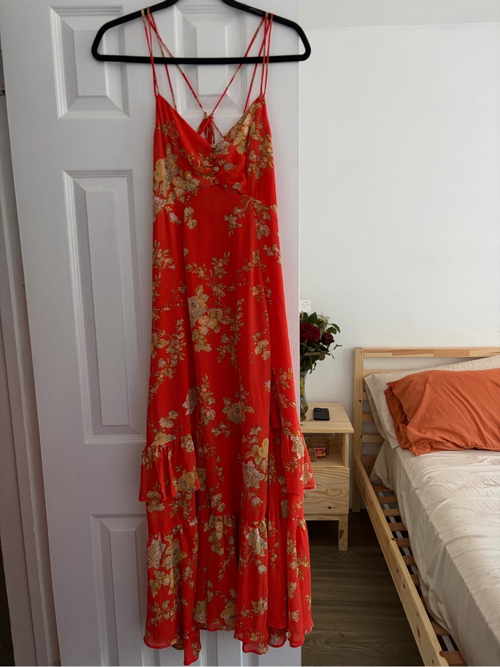 Urban Outfitters Orange Red Floral Maxi Dress with Yellow Floral Print